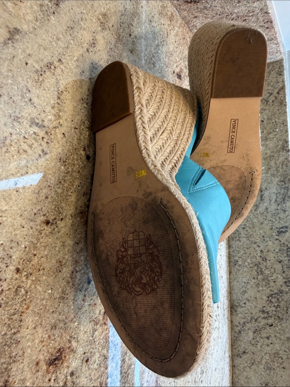 Vince Camuto Aqua Blue Leather Slide Mules - Picture 3 of 3